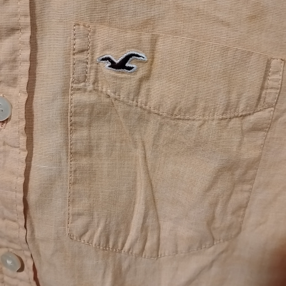 Hollister Orange Small Button Down Shirt Casual Business Vintage Y2k - Picture 2 of 12